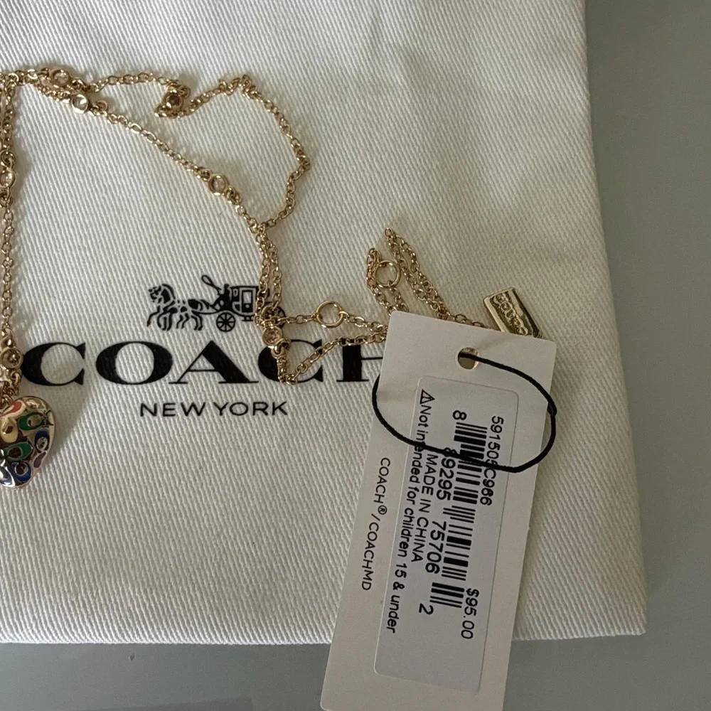Coach Gold rainbow heart Necklace earrings and Bracelet jewelry Set